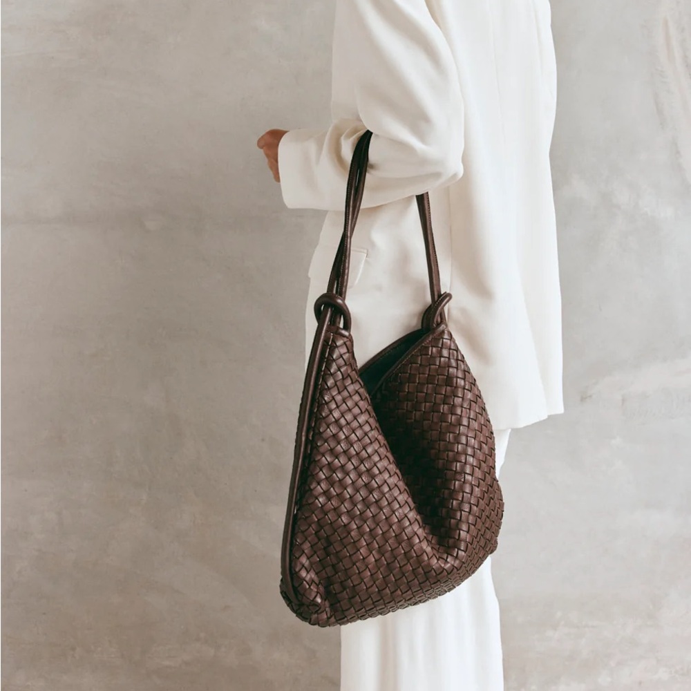 2-in-1 Backpack + Tote in Woven Dark Brown